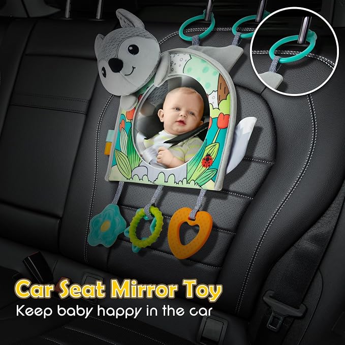 Lynncare Car Seat Toy, Baby Car Mirror Toy for Rear Facing, Travel Baby Activity Center with Hanging Engaging Toys for Infants Babies 0-6-12-18 Months Boy Girl
