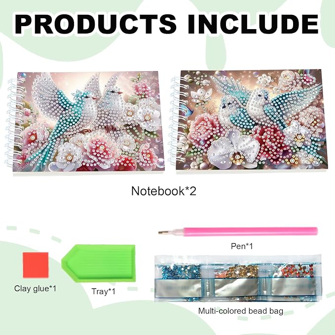2 Pcs Bird Diamond Painting Notebook 80 Pages for Adults,Diamond Art Journal and DIY Sketchbook, Diamonds Art Kit Supplies,Gift for Beginners, Craft Lovers, Artists. (Bird2)