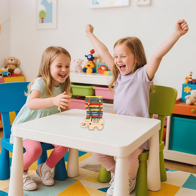 GOTHINK Elephant Stack Up – Elephant Themed Wooden Balancing Game for Motor Skill and Dexterity Building for Children Ages 3 and Up, 2+ Players, Best Travel Game