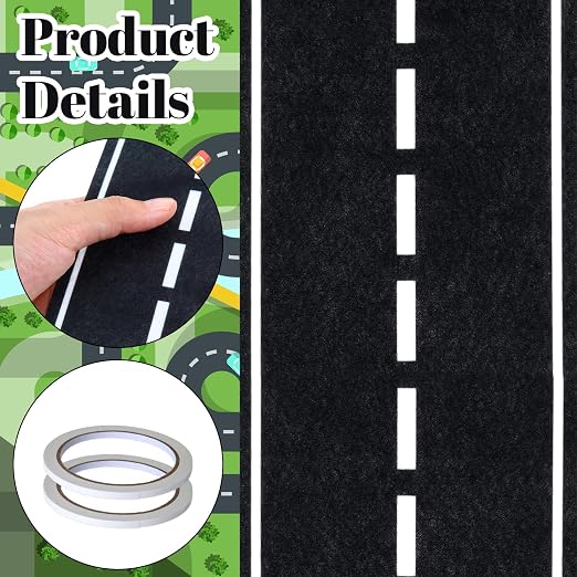 6 Pcs Christmas Race Party Decorations 39"x4" Racetrack Felt Roadway Mat for Cars with Double-Sided Tape, Christmas Village Road for Wall Floor Decoration, Car Themed Birthday Decor