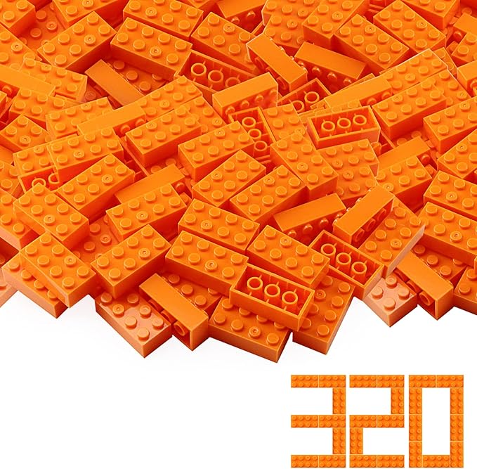 Classic 2x4 Bricks Orange 320 Pieces Parts Building Kits Creative Play Set Basic Blocks Toy Accessories Compatible with 3001 Major Brands (Orange)