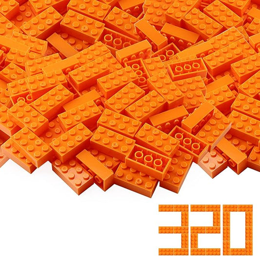 Classic 2x4 Bricks Orange 320 Pieces Parts Building Kits Creative Play Set Basic Blocks Toy Accessories Compatible with 3001 Major Brands (Orange)