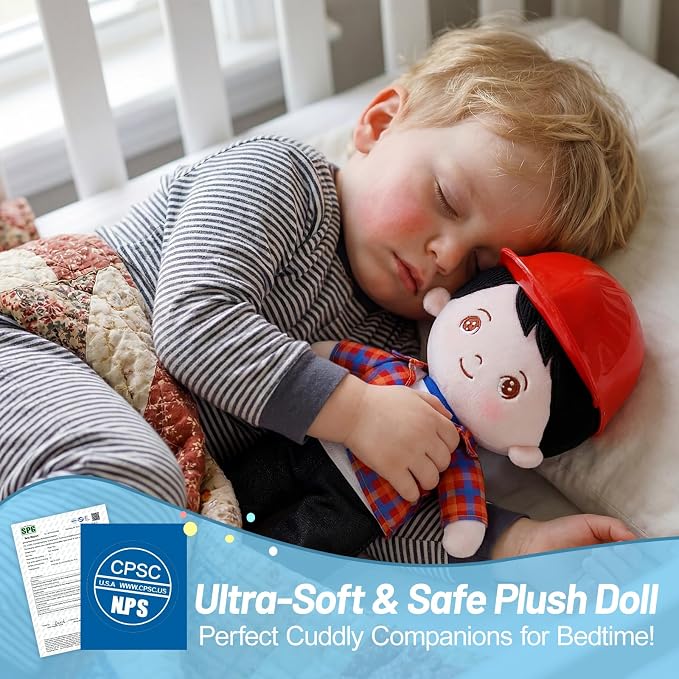 OUOZZZ 12.6" Soft Baby Doll Toys for 1 Year Old Boy Gifts, Birthday Gifts for 1 Year Old Boy Plush Toys Gift for Toddler Kids Red Hat