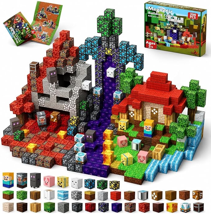 Magneverse 200 PCS 0.8in Magnetic Blocks - Magnet Toys for Boys, Magnetic Building Blocks Cubes, Stacking Magnets, School STEM Toys Birthday Gifts for Boys and Girls Age 3+ Years Old (Theme: Portal)