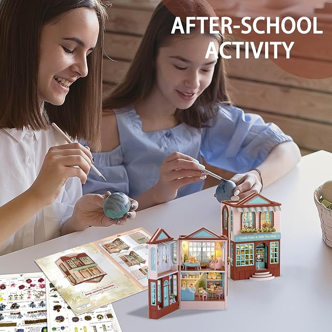 Flever Dollhouse Miniature DIY House Kit Creative Room with Furniture for Romantic Valentine's Gift (Manxing Dessert Shop)