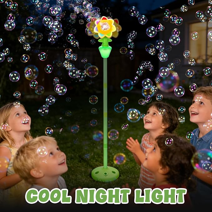 2 pcs Automatic Flower Bubble Machine for Kid,Rechargeable Sun Flower Bubble Maker with Lights for Parties, 28in to 41in Adjustment Height Bubble Machine for Toddlers,Idea for Outdoor Kid Gift