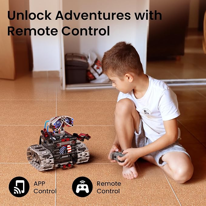 Sillbird Robot Building Kit with Remote Control Gifts for Kids Boys Ages 8-12, STEM Coding Robotic Tracked Racer Car Toys for Birthday - Build 4in1 Model with 631 Pieces