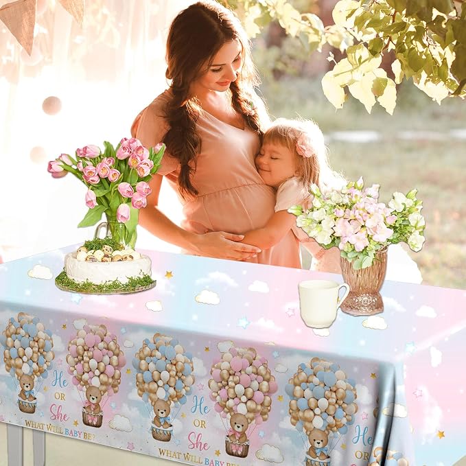 Teddy Bear Gender Reveal Decorations, 3Pcs Bear Tablecloths Pink BlueTablecloths for He or She Gender Reveal Party Favors