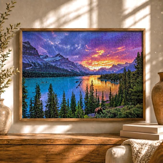 Cross & Glory – The Last Light of the Rockies – 1000 Piece Jigsaw Puzzle for Adults | Canadian Rockies Sunset Landscape with Mountains & Turquoise Lake | Epic Wilderness Puzzle