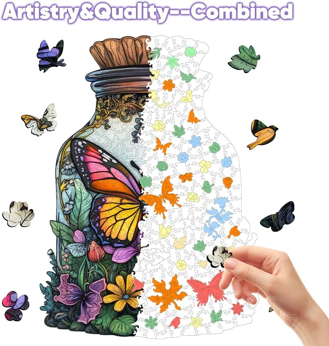 Leodozzio 500 Pieces Jigsaw Puzzle, Butterfly & Flower Wooden Puzzles, Colorful Garden Nature Design, Relaxing Brain Teaser – Unique Gift for Adults, Home Decor, 13.3x18.5 Inch