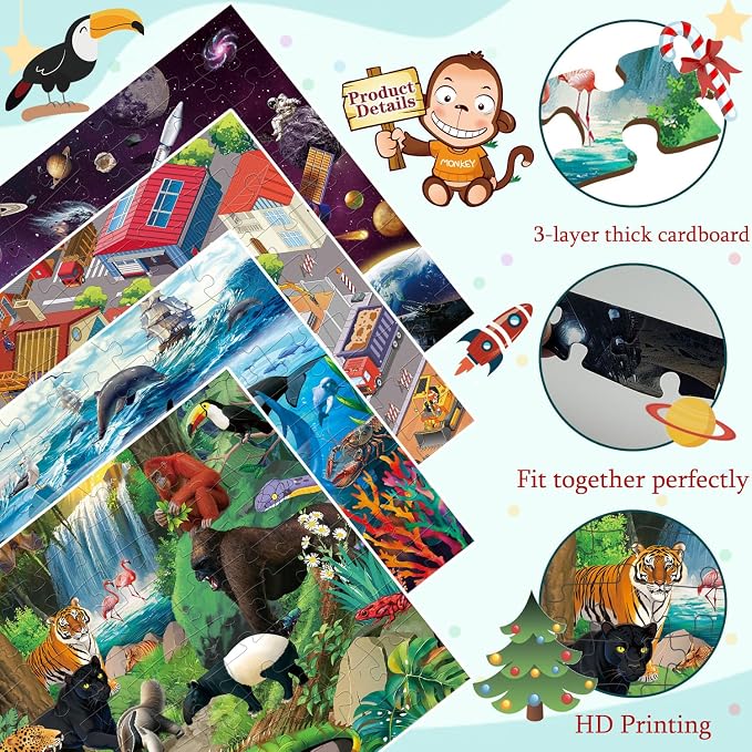 100 Piece Puzzles for Kids Ages 4-6 - Jigsaw Puzzles for Kids Ages 6-8 8-10 100 Piece Jigsaw Puzzle for Adults Toddler Children Learning Educational Puzzles Toys Gifts for Girls Boys 4-Pack