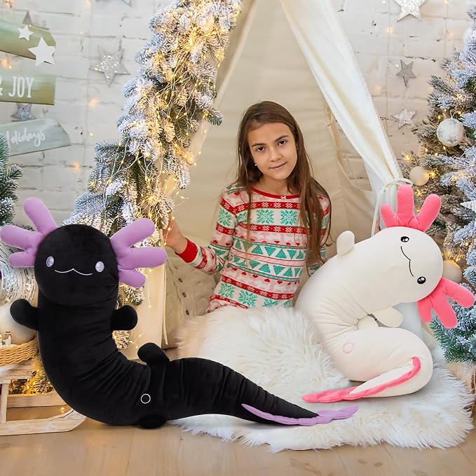 MaoGoLan Giant Axolotl Plush Pillow, Big Axolotl Plush Stuffed Animal Toy for Kid Girl Boy, Jumbo Stuffed Salamander Body Pillow Glow in The Dark, Birthday Day Gift Baby Shower Party Decor, Black