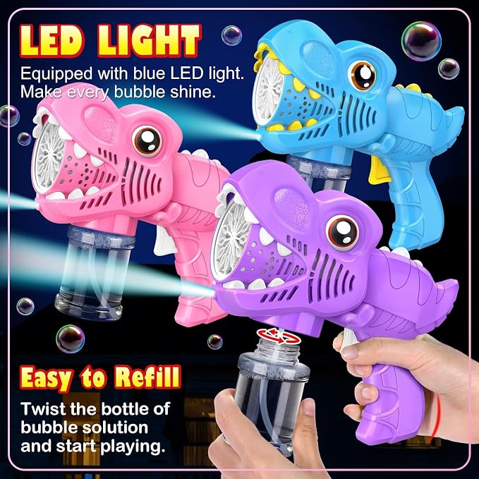3PC Bubble Gun for Kids with 3 Bottles Solutions 13 Holes Turbo Mode Auto Bubbles Machine Birthday Gifts for Girls Kids Toys for Ages 3 4-8 Valentines Day Gifts Easter Xsmas Outdoor (Blue+Pink+Purple)