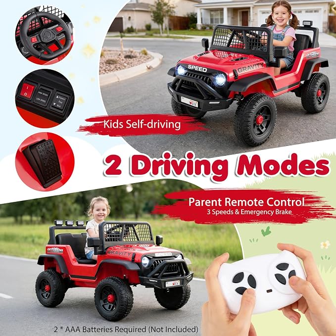 Costzon Ride on Truck, 24V Ride on Toys for Kids, Electric Vehicle with Parent Remote Control, Music, Horn, LED Headlights & Spring Suspension, Kids Car for Boys & Girls (24V,Red)