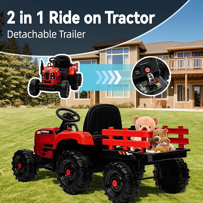 24V Ride on Tractor with Trailer, 400W Electric Car for Kids, Toddler Ride On Toy W/Remote Control, 3 Speed Adjustable, MP3, Bluetooth, LED Light, Emerald