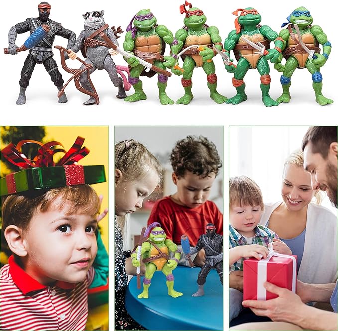 KLUKGE 6-Packs Turtles Action Figures 4.7 Inches Turtles Toys Multi-Jointed Movable Cartoon Turtle Toy Set Birthday Gifts for Friends and Fans