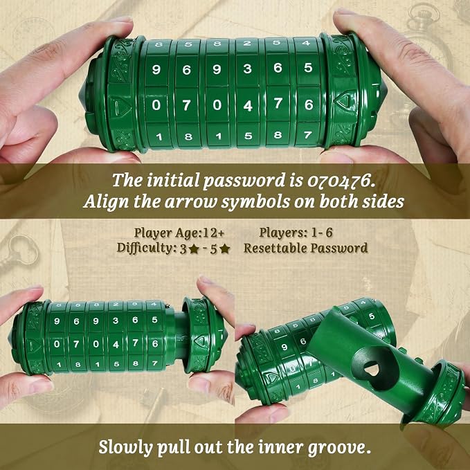 wellsee Da Vinci Code Numeric Mini Cryptex Brainteaser Puzzle Box,Metal Password Lock Cash Box with Hidden Compartment for Money,Challenge Game for Ages 12+ and Up,Unique Xmas Gifts for Her&Him,Green