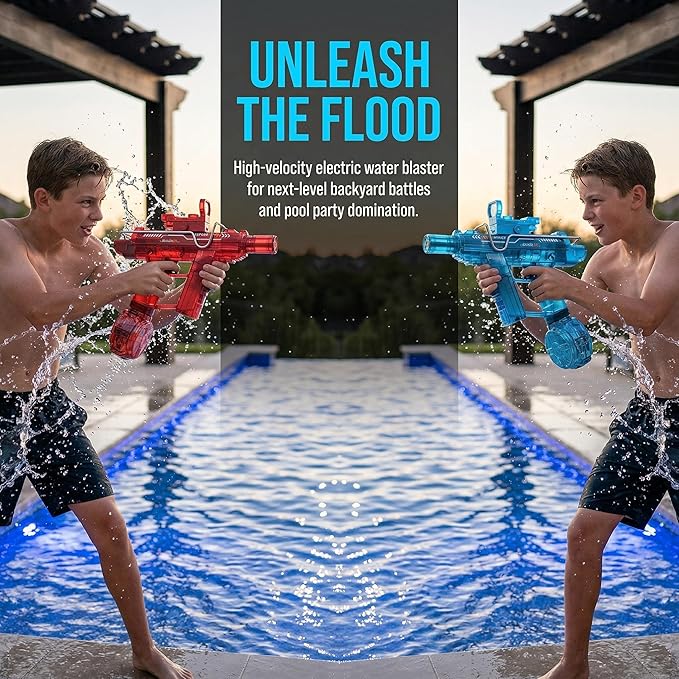 Electric Water Gun 2 Pack,Rechargeable,Automatic SMG Squirt Watergun,Outdoor Toy,Summer Battle Game Childs Gift,Long Range,Super Powerful LED Blaster Electric Water Guns for Adults Kids