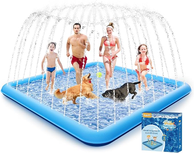Raxurt Splash Pad, 130"- 98" Non-Slip Splash Pad for Kids and Dogs, Thickened Durable Square Dog Pool with Sprinkler Summer Outdoor Water Toys for Toddler Girls Boys Children Pet (Blue)