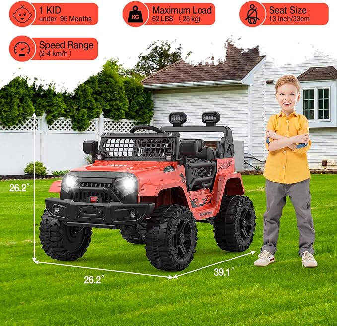 GarveeLife 12V Kids Electric Ride On Truck Car w/Parent Remote Control, Spring Suspension, LED Lights & AUX Port | Outdoor Ride Toy for Boys Girls