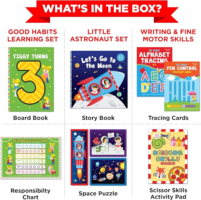 Learnabee Toys for 3 Year Old Boys/Girls | Gift for 3 Year Old Kids | Board Books and Fun Activities | Learning and Educational Toys & Games (1 Box Set)