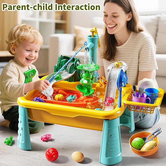 Kids Water Table Play Toy for Toddlers 1-3 4-8 Years Old - Kitchen Sink with Pump and Flowing Water, Fishing Games, Outside Sensory Gift Toys for Boys and Girls 2 3 4 5 6 7 8