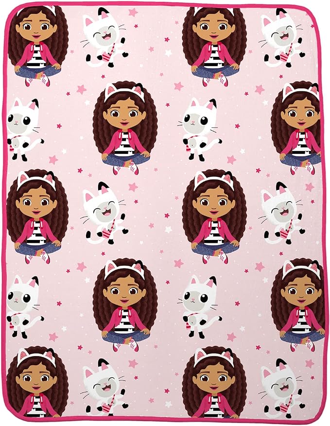 Gabby's Dollhouse Kids Bedding Super Soft Micro Raschel Throw, 46 in x 60 in, (Official DreamWorks Product) by Franco