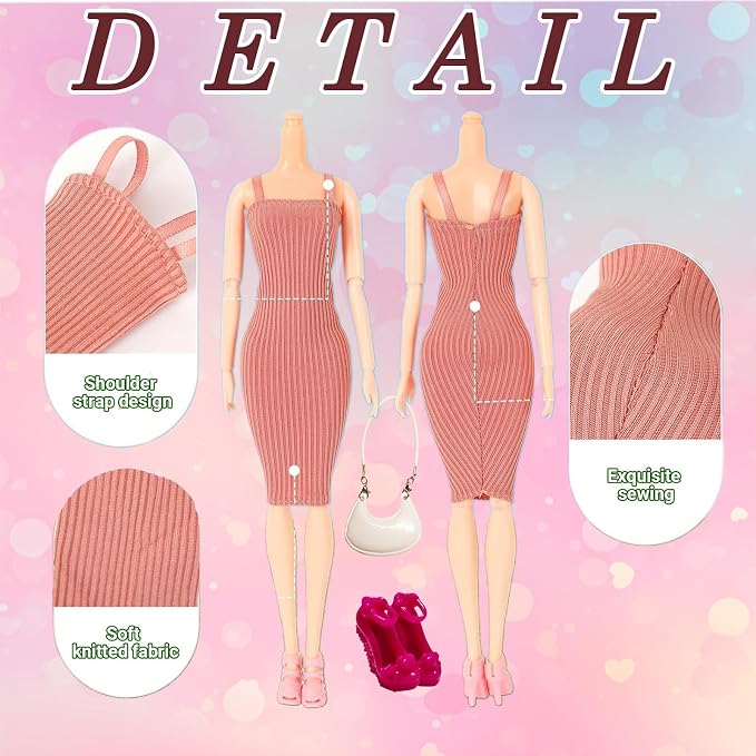 17 PCS Doll Clothing and Accessories for 11.5 inch Girl Dolls Including 6 Set Handmade Clothes -Wedding Evening Gowns Fashion Form-Fitting Mermaid Dresses Casual Sport Outfit with 6 Shoes&Bag&Glasses