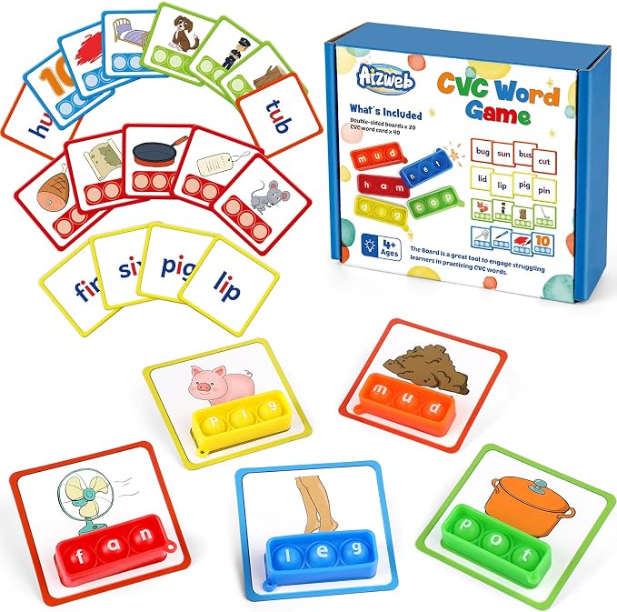 Aizweb CVC Word Games Kindergarten,Phonics Games for Kids Ages 3-8,CVC Flashcards for Preschool Special Education Classroom Supplies,Reading&Spelling Activity Phonics Manipulatives for Kids
