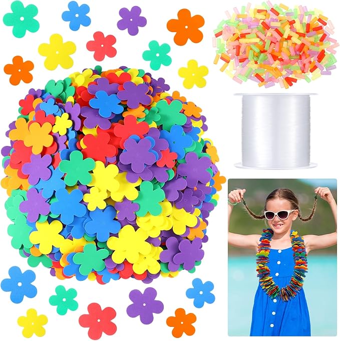 Wettarn 48 Pcs Hawaiian Lei Making Craft Kit Makes Foam Flower Necklace VBS Vacation Bible EVA Flowers Foam Luau Crafts DIY Floral for Luau Tropical Party Decoration (Flower)