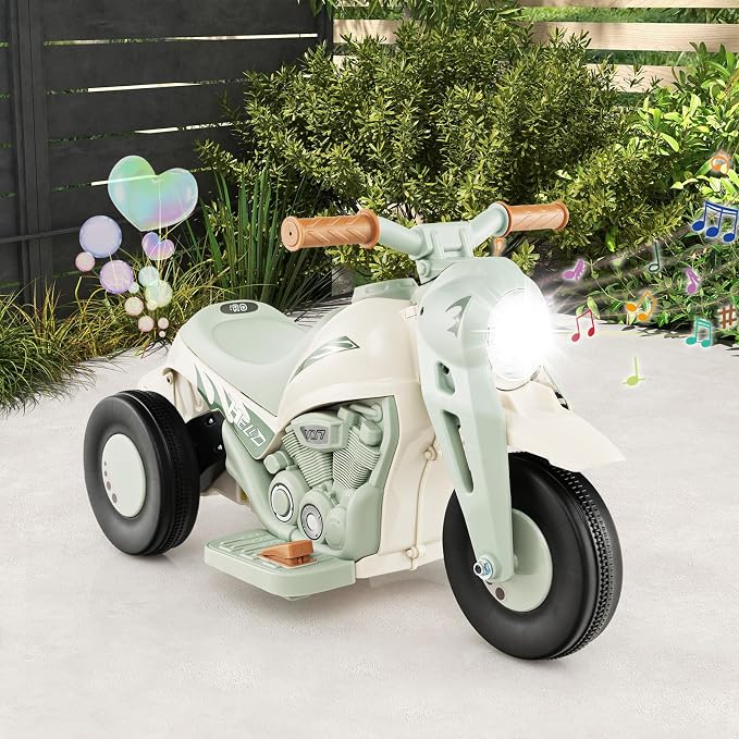 Costzon Kids Motorcycle, 6V Battery Powered Ride on Motorcycle with Bubble Maker, Music, LED Headlight, Forward & Backward, 3 Wheels Electric Motorcycle for Kids, Gift for Boys & Girls (Beige)
