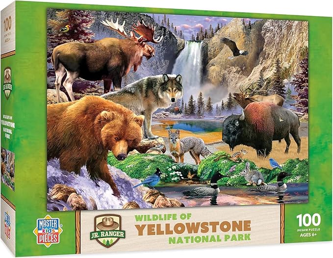MasterPieces – 100 Piece Jigsaw Puzzle for Kid 6+ Years, Wildlife of Yellowstone National Park, Educational and Fun Game, Gift Idea for Children, 19" x 14"