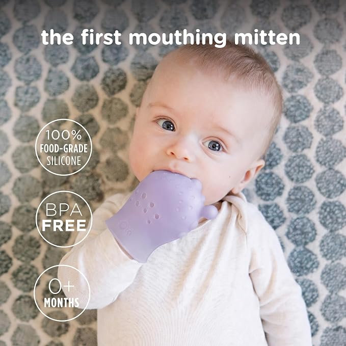 Olababy Clear Sense Silicone Mouthing Mitten (2PK) – Perfect for mouthing and Teething Babies, Adjustable Strap, BPA and Plastic-Free, 0-6 Months, Baby Essentials & Shower Gift (Blueberry)