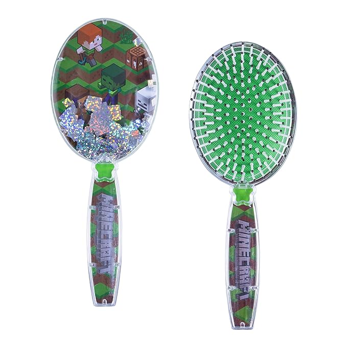 Minecraft Hair Brush with Magical Sparkling Cubes - Confetti, Green - Boys Hair Brush Ages 3+
