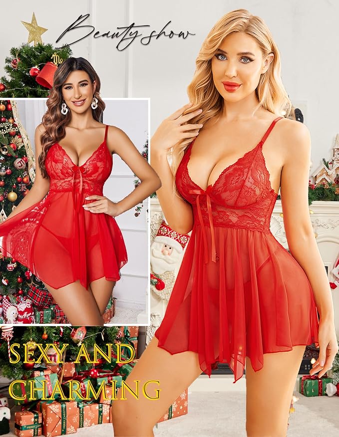 Avidlove Women Lingerie Lace Babydoll Mesh Nightgown Chemise Boudoir Nighty Sleepwear