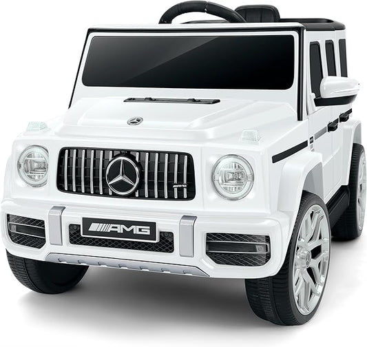 ELEMARA Licensed Mercedes-Benz AMG G63 Ride on Toys,Electric Car for Kids W/Parents Control,Electric Powered G Wagon Ride On Truck Toy,Low Battery Prompt,Bluetooth,Flickering Lights/LED Lights, White