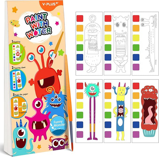 YPLUS Pocket Paint with Water Book for Toddler, Art Activities Craft Toys Watercolor Painting Paper for Kids, Gift for Kids Ages 1-3, 2-4, 4-6,Drawing with Brush - Monsters