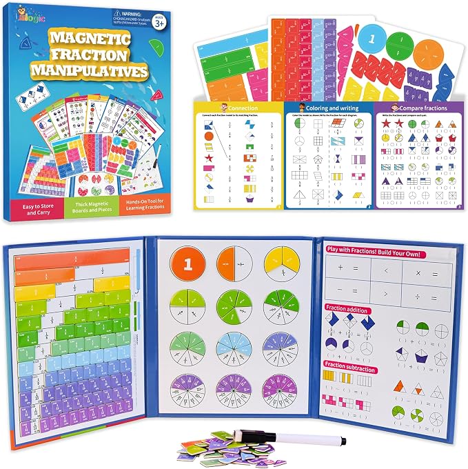 Magnetic Fraction Book 164 Pcs Tiles Circles Manipulatives Toy for Kids | Montessori Math Learning Toy Christmas Birthday Easter Gifts for Kids Grades K-3 with 3 Activity Sheets & Marker