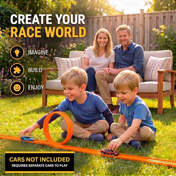 Flexible Race Track for Kids – 4.5M Bendable Dual Lane System, Portable Car Track with Suction Base, Foldable Roll-Up Design for Interactive Play Ages 4–9 (No Cars Included)