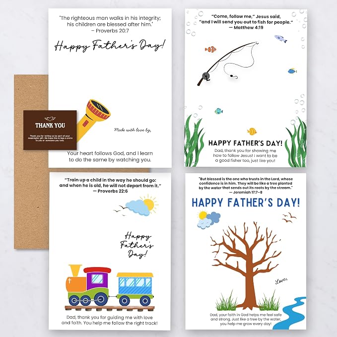 Christian Father’s Day Handprint Craft Kit for Dad, Pack 4 Personalized Bible Verse Keepsake Gift, Faith-Based Handprint Art, Meaningful Father’s Day Memory Gifts, DIY Keepsake Gift Inspired by Faith and Love