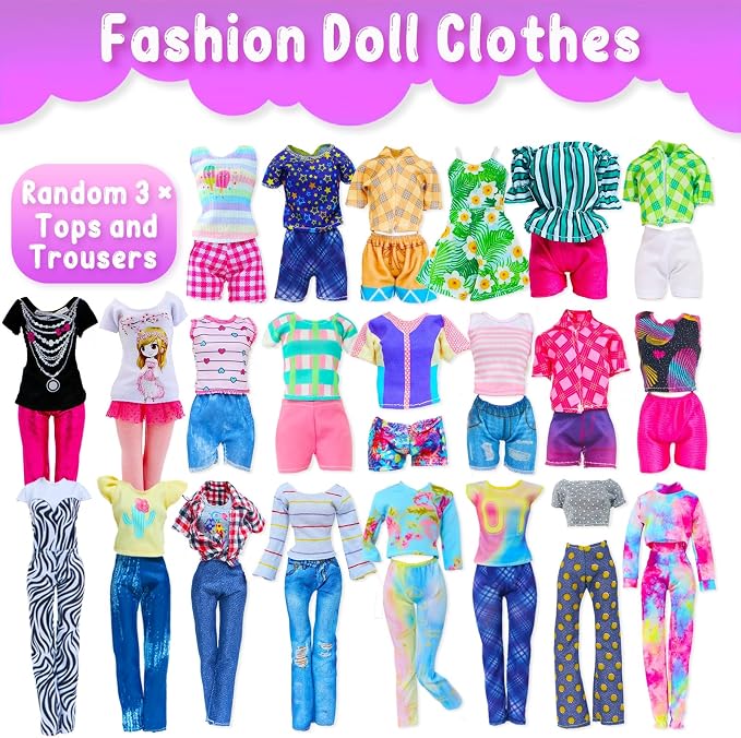 11 Pcs Doll Clothes Including Evening Fishtail Dress Shiny Sequined Slip Dress Fashionable Short Skirt Casual Outfits Top and Pants for 11.5 inch Girl Dolls (No Doll)
