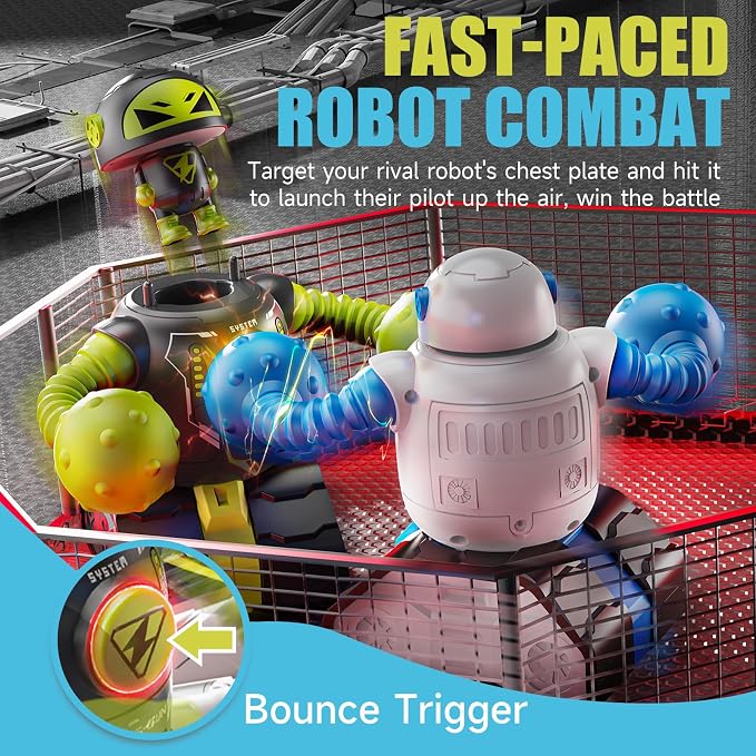 cxjoigxi Remote Control Fighting Robot Toys Set of 2, RC Ejecting Battle Bots with Light & Sound, Fun Electronic Battle Robots Game, Christmas Birthday Gifts for Kids Boys Age 5 6 7 8 9 10 11 12
