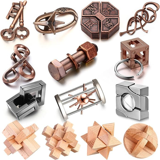 Syhood 14 Pcs Metal Brain Teaser Puzzles Ring Interlock Logic Puzzle IQ Game Lock Challenging Gift for Christmas Adults Party Table(Novelty)