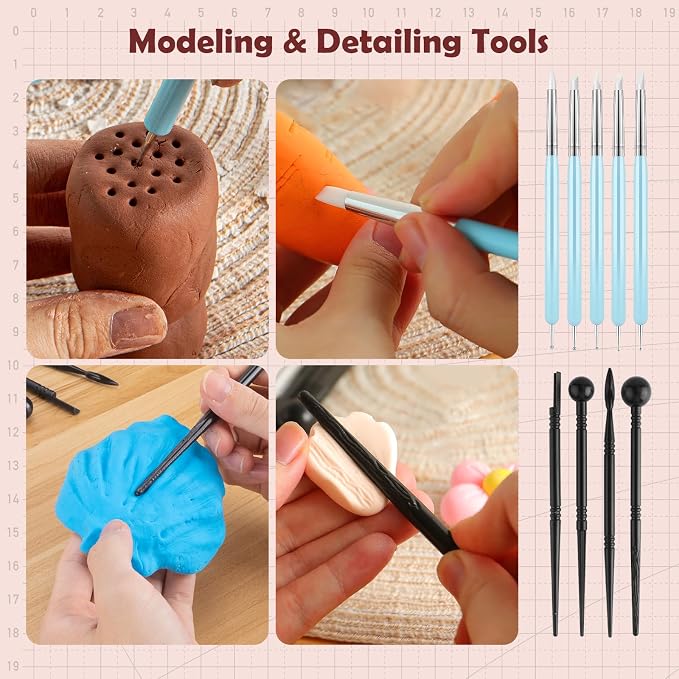 34PCS Clay Tools Sculpting Set, Pottery Tools and Supplies, Ceramic Polymer Tools Kit for Carving, Shaping, Dotting, Molding, Modeling, Pottery Kiln, Pottery Wheel, Air Dry Clay, Crafting Supplies