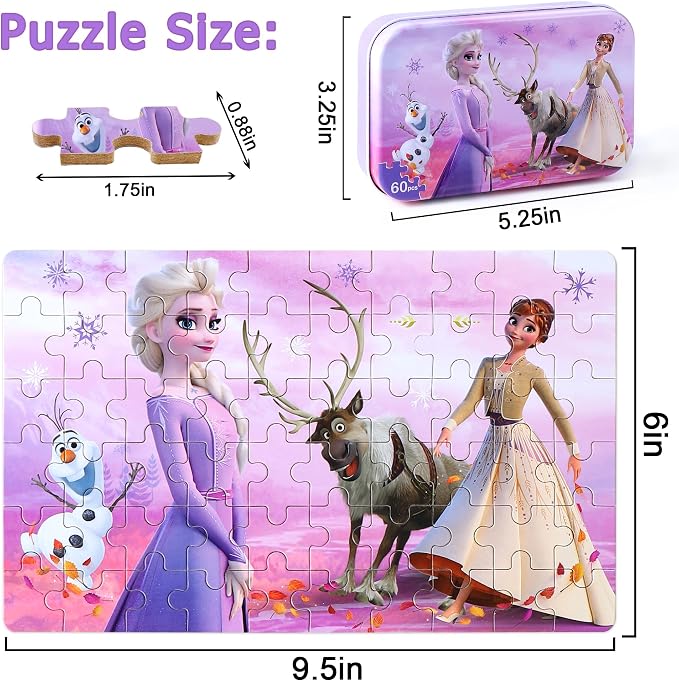 LELEMON Pretty Puzzles for Kids Ages 4-6, Snowmen 60 Piece Puzzles for Kids Ages 4-8,Children Jigsaw Puzzles in a Metal Box,Educational Learning Puzzle Toys for Girls and Boys