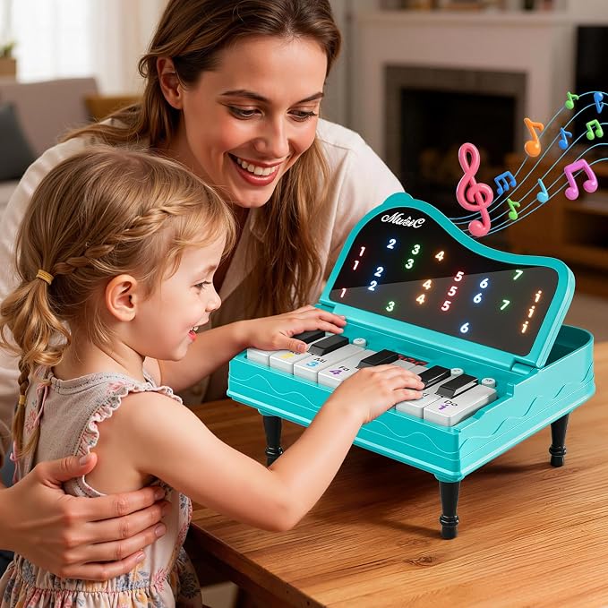 Piano for Kids, Piano Keyboard Learning Toys for Kids Boys Girls Ages 3 4 5 6 7 Year Old, 7 Modes Educational Toy Keyboard Piano with Light-Up Keys, Travel Piano Toy Music Rhythm Machine Birthday Gift