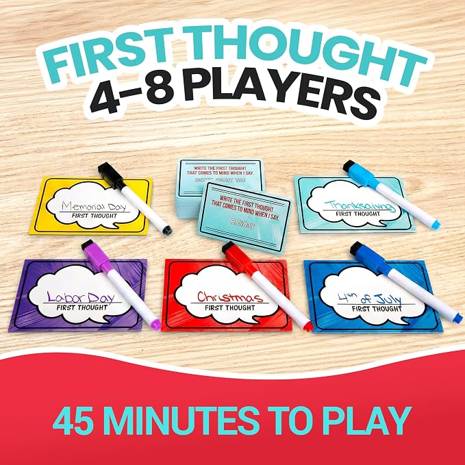 FIRST THOUGHT Family Board Game | The Hilarious Quick-Thinking Party Game | Family-Friendly Board Game | Great for Game Nights | Easy to Learn & Play Anywhere | Perfect for 4-8 Players