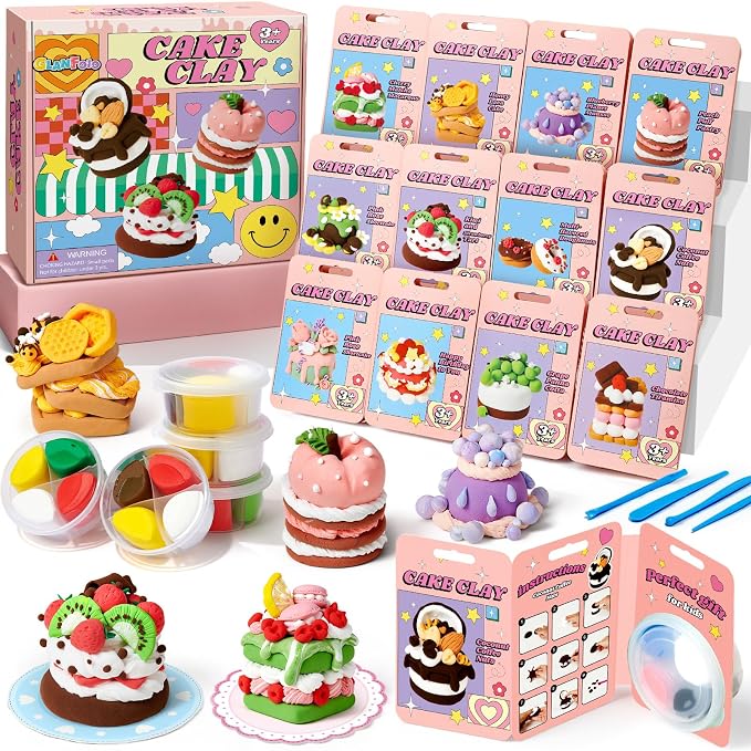 Air Dry Clay for Kids Modeling Clay Kit, 12 Boxes Model Magic Molding Clay with Tools & Tutorial, Non-Sticky, Arts and Crafts for Kid Ages 4-8 8-12 Girl Birthday Gift, Cake Party Favor Classroom Prize
