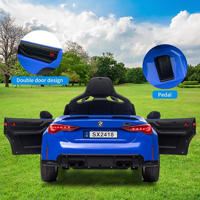 12V Ride On Car for Kids，Licensed BMW M4 Battery Powered Vehicle Car for Boys and Girls, with Remote Control,3 Speed,Led Light (Blue)