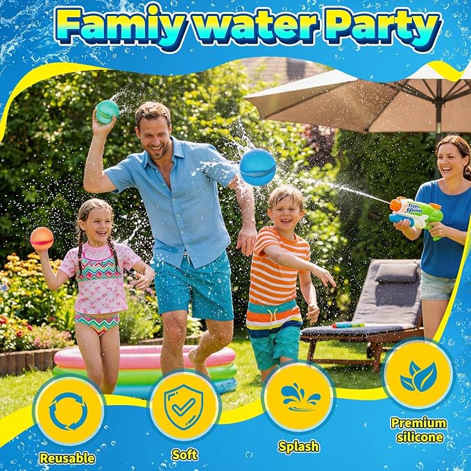 Reusable Water Balloons,12 Pcs Magnetic Splash Refillable Balls,Summer Water Toys for Kids Pool Beach & Outdoor (12pcs)